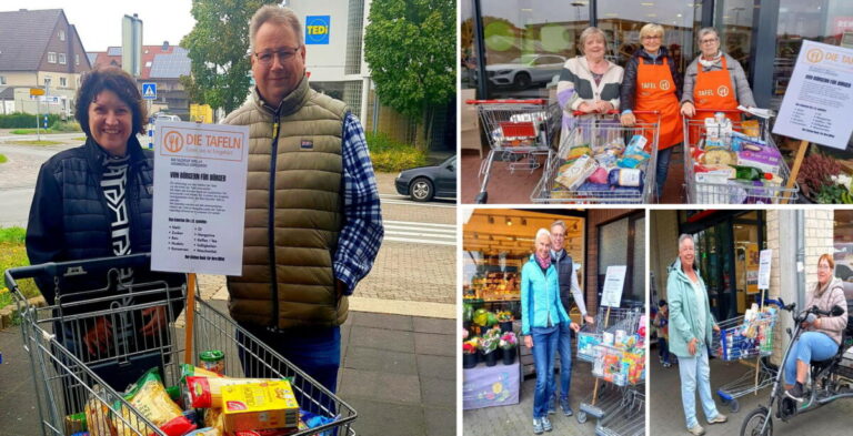 Ob am Lidl, Aldi oder am EDEKA in Asemissen und Leopoldshöhe – die Einkaufskörbe wurden für die Tafelkunden gut gefüllt. Collage: Petra Kretschmer