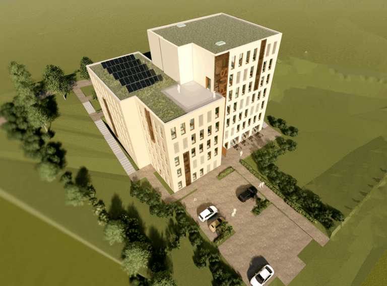Die Baugenehmigung für das Ärztehaus in Bad Salzuflen an der Parkstraße ist erteilt: Das „Medicampus“ soll neben einem Zentrum für Gesundheit auch zu einem Vorzeigeprojekt für ökologisches Bauen werden. Grafik: © Sander Immobiliengruppe