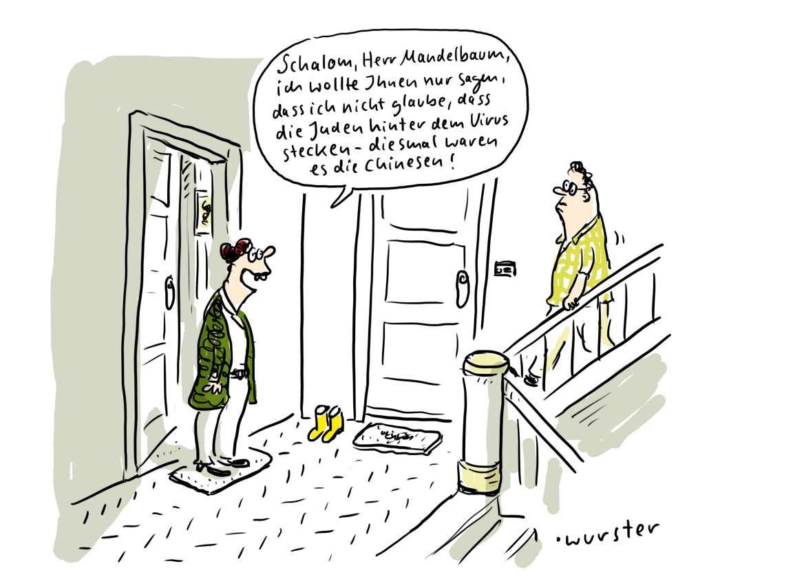 Die Comics der Ausstellung sollen mithilfe von Satire die Unhaltbarkeit und den Irrsinn des Antisemitismus darstellen. Foto: Ariella Verlag