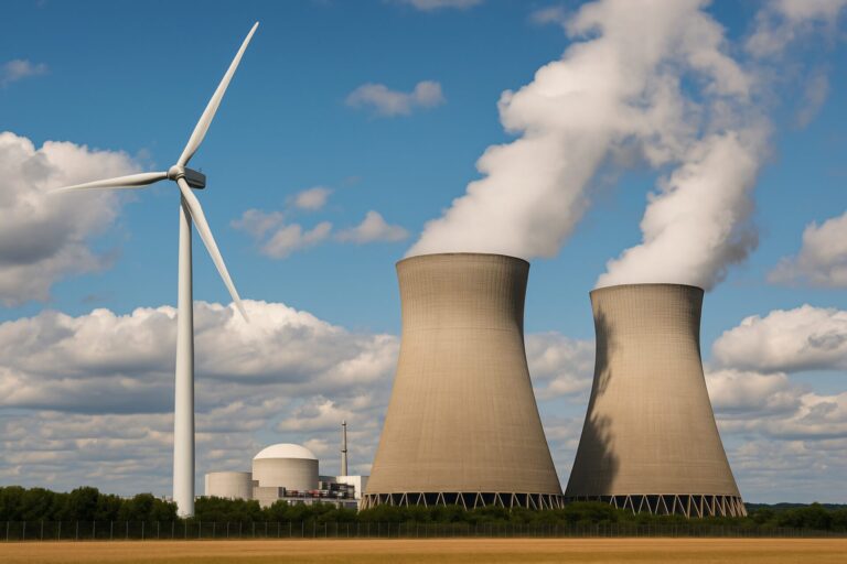 Zukunft im Vergleich: Windkraft trifft auf Atomkraft – zwei gegensätzliche Wege der Energieerzeugung im Wandel der Zeit.