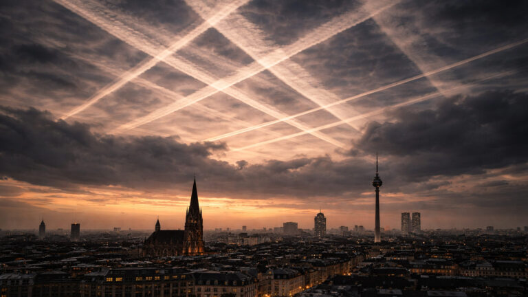 Auffällige Spuren am Himmel: Was wie ein Schachbrett wirkt, ist das Zusammenspiel aus Flugrouten und besonderen Wetterbedingungen.