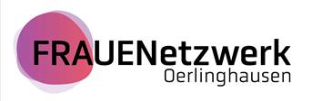 Schriftzug FRAUENNetzwerk Oerlinghausen, das Wort FRAUEN ist in einem rosa-lila Kreis eingebettet