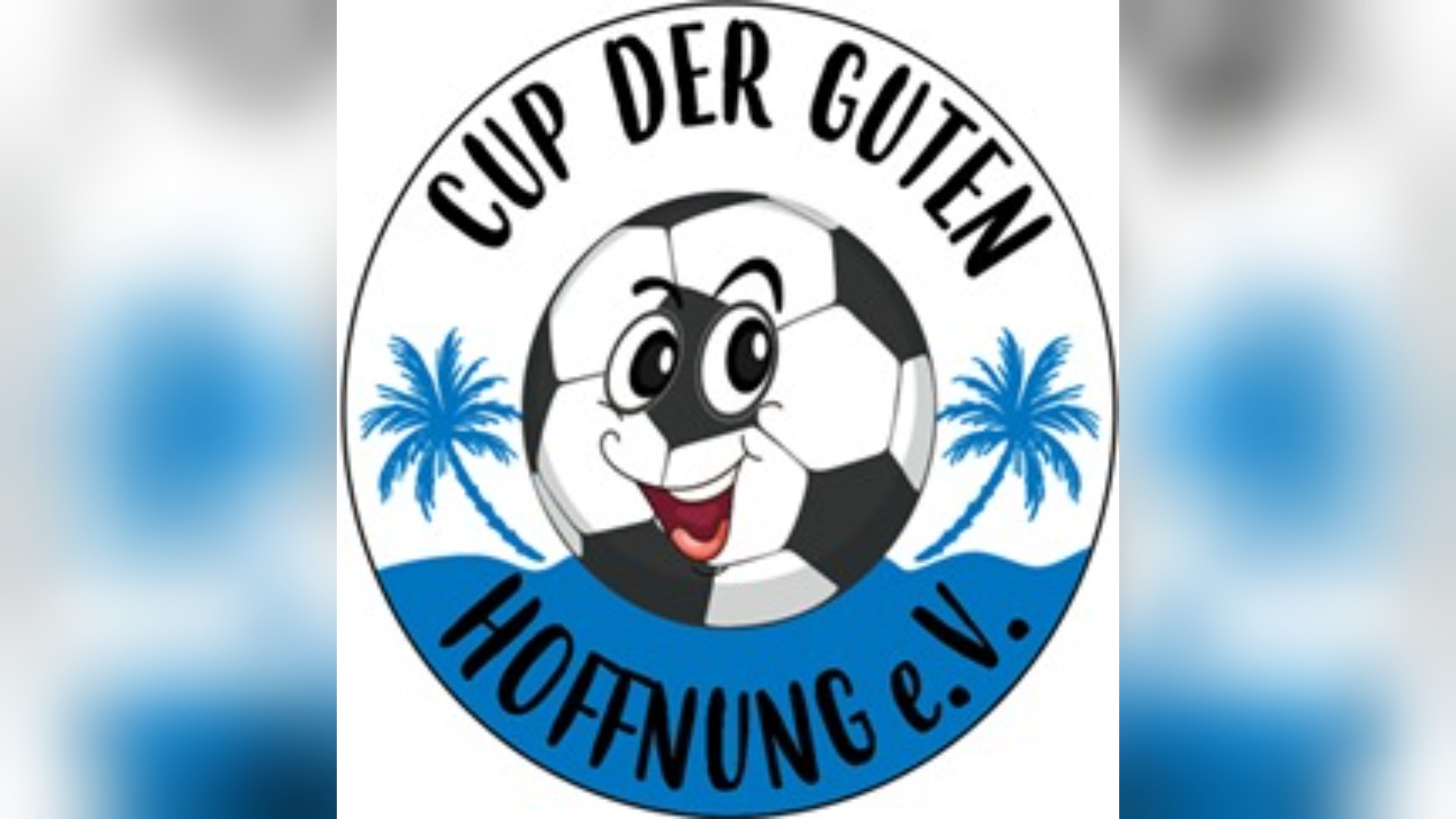 Logo des "Cup der guten Hoffnung e.V." mit lächelndem Fußball, blauen Palmen und Welle