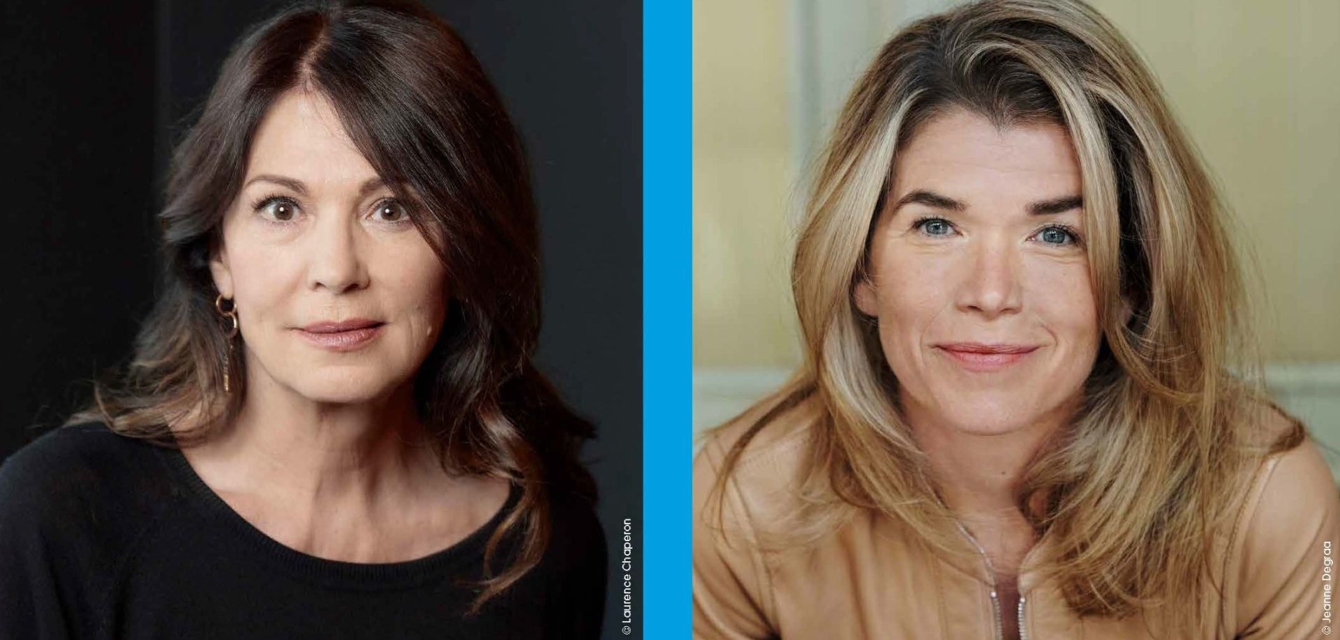Iris Berben mit dunklem Haar und Anke Engelke mit blondem Haar, beide lächeln leicht und blicken nach vorne
