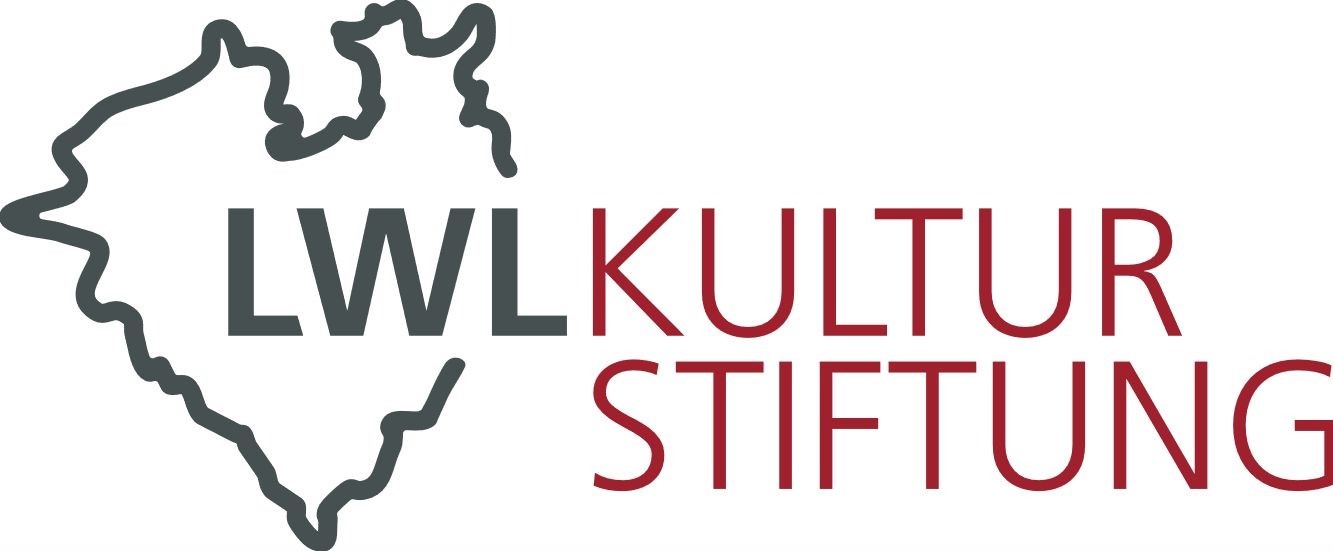 Logo der LWL Kulturstiftung: grauer Umriss einer Region, davor der Schriftzug LWL in Grau und KULTURSTIFTUNG in Rot