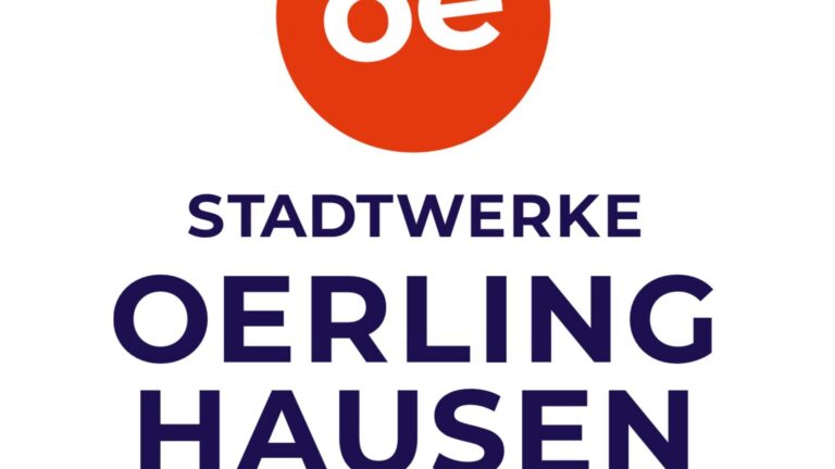 Logo mit rotem Kreis und weißem "oe", darunter der Schriftzug "STADTWERKE OERLINGHAUSEN" in dunkelblau