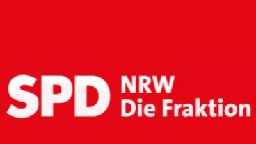 Logo der SPD-Fraktion NRW mit weißem Text auf rotem Hintergrund