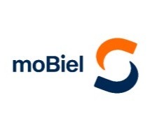 moBiel-Logo mit blauem Schriftzug und abstraktem S-Symbol in Orange und Blau