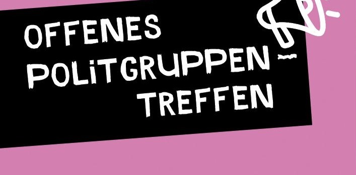 Flyer für offenes Politgruppen-Treffen von KNUP am 18.10.2026 um 17 Uhr mit Megafon, Regenbogenfaust und Antifa-Logo