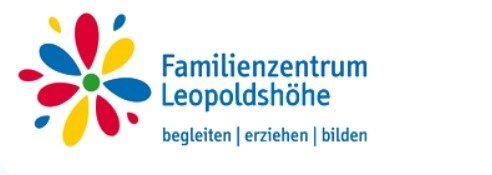 Logo des Familienzentrums Leopoldshöhe mit bunter Blütenform und dem Slogan "begleiten | erziehen | bilden